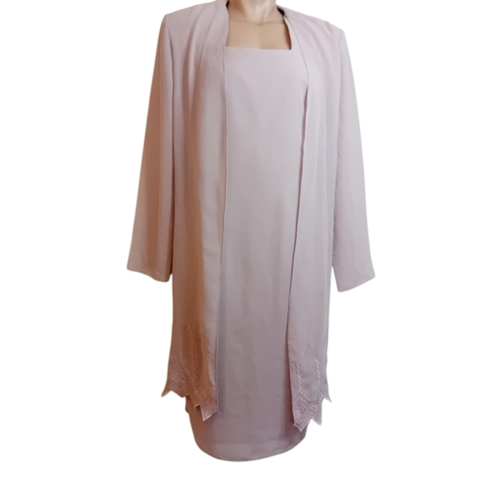 Vintage Modest Womens Nu Mode Beige Pink Long Sleeve Cape Formal Dress 13/14